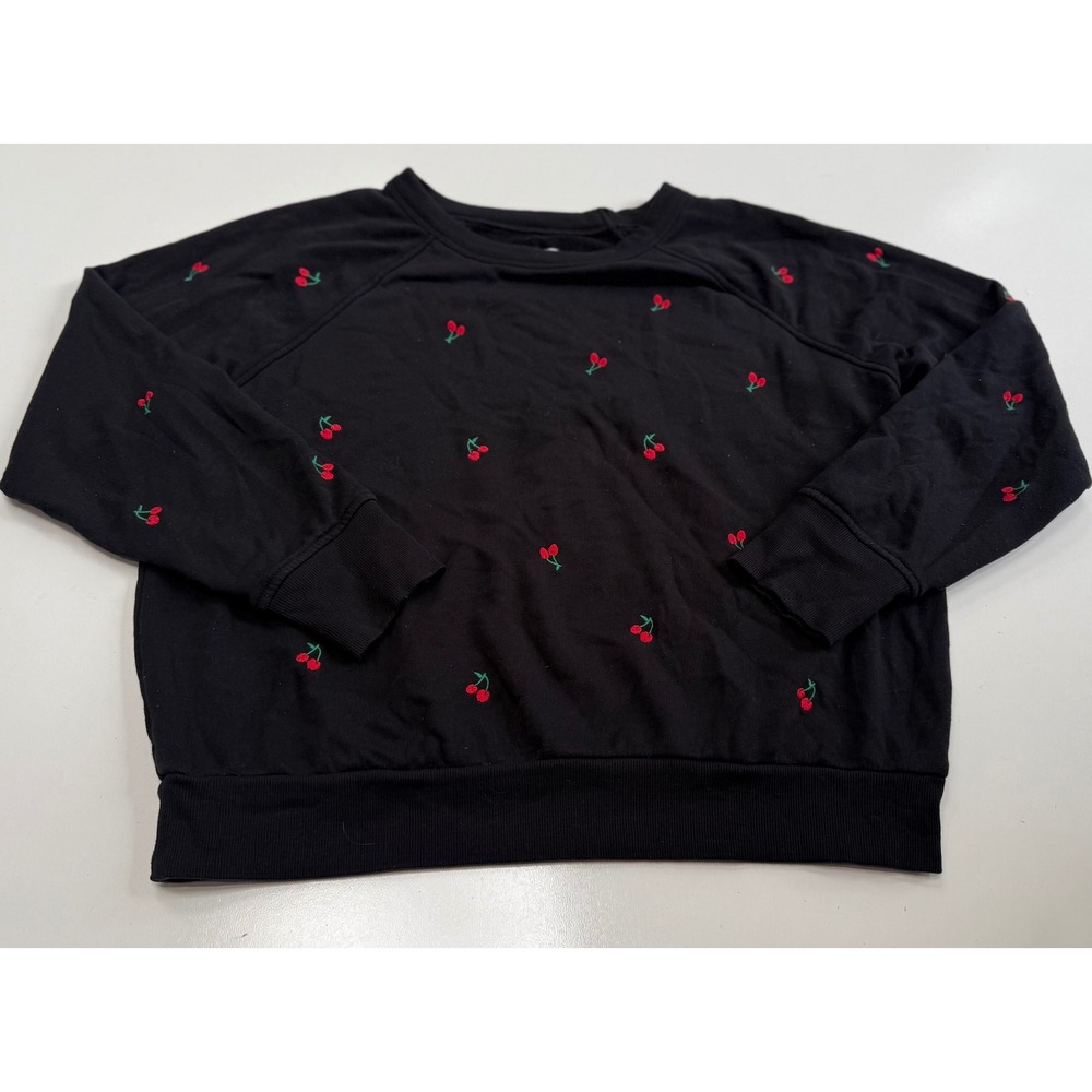 Lou & Grey Black Cherry Embroidered Sweatshirt Raglan Pullover Medium